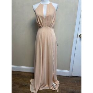 Lulu's Chic cutout Back cream Dress maxi Medium NWT